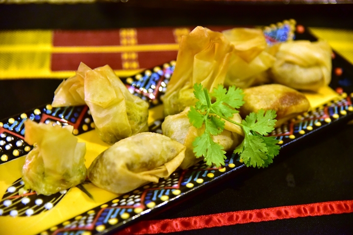 Zambian Zombozza with Lamb and Ostrich & Tunisian Potato and Gralic Briouats