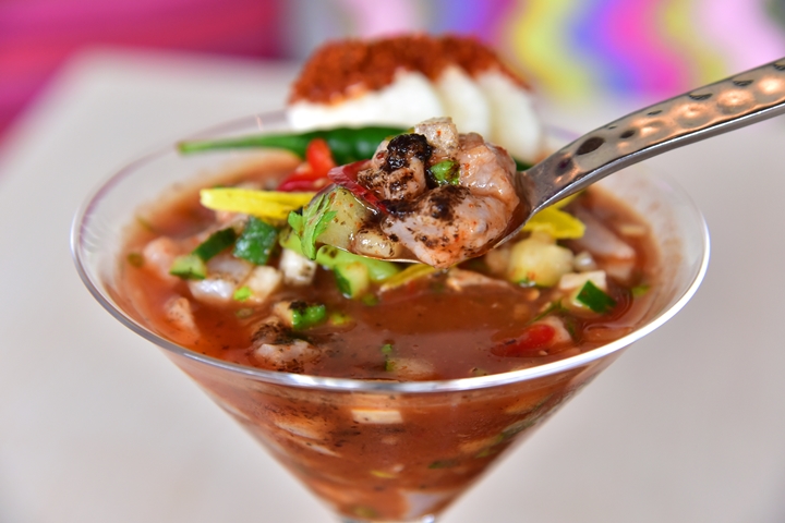 Red Cebiche (245++ THB) ปลากระพงขาว แอพริคอท พริก มะม่วง แตงกวา มะเขือเทศ เผือกทอด (2)